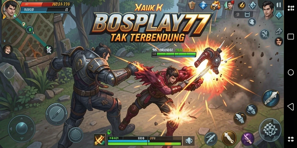 Tampilan seru dari gameplay BOSPLAY77 yang menampilkan pertarungan epik.