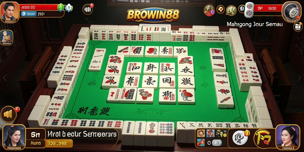 Screenshot gameplay BROWIN88 menunjukkan suasana bermain Mahjong yang seru