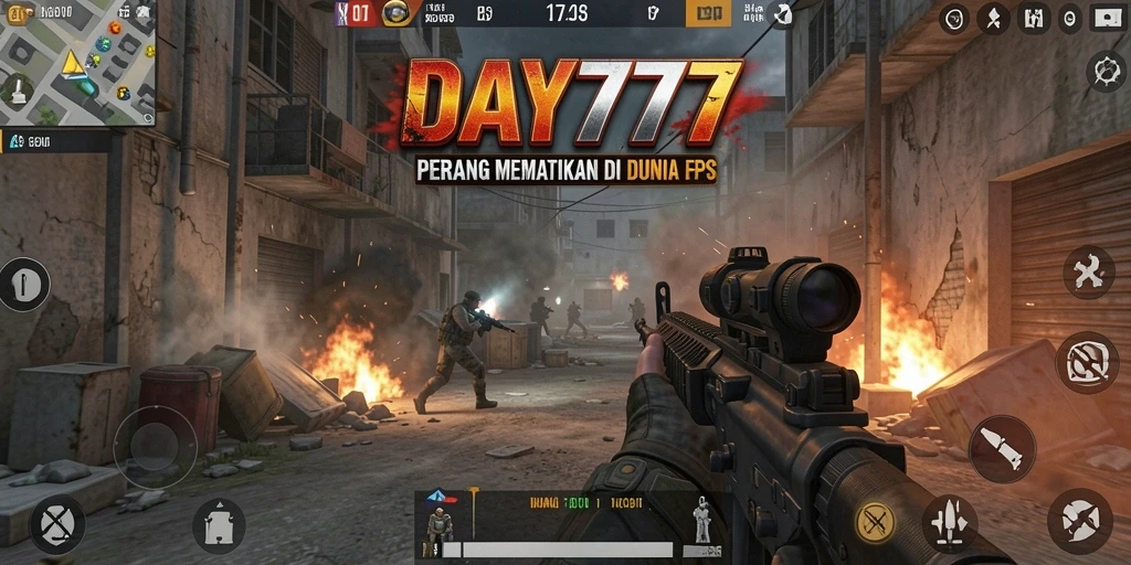 Tampilan gameplay intens di DAY777 dengan aksi tembak menembak.