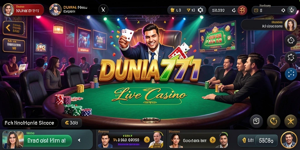 Screenshot DUNIA777 menampilkan dealer langsung di meja permainan Live Casino.