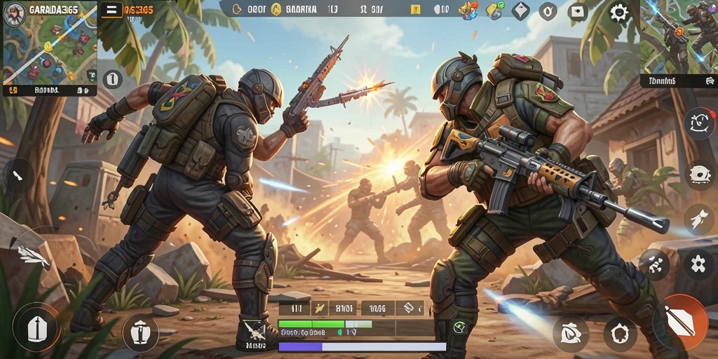 Tampilan menegangkan dari gameplay Battle Royale GARUDA365.