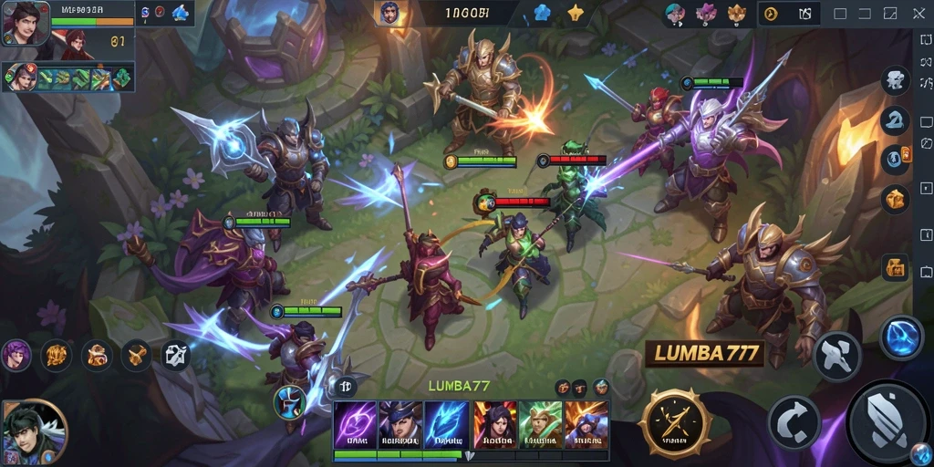 Screenshot gameplay LUMBA77 menampilkan pertarungan seru antar tim.