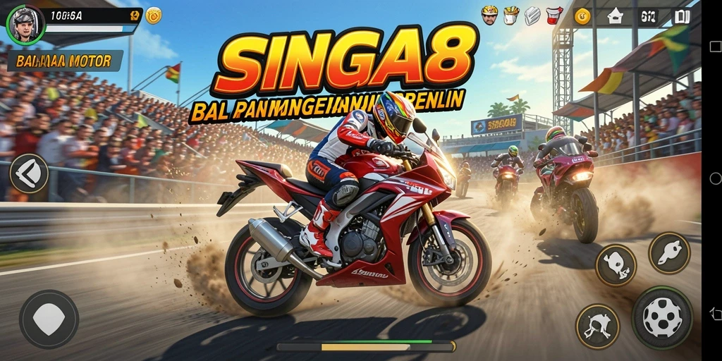 Screenshot SINGA8 menampilkan balapan motor yang mendebarkan dan grafis menawan.