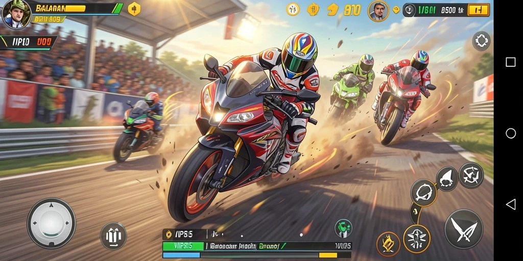 Gameplay seru balapan motor dengan lintasan menantang.